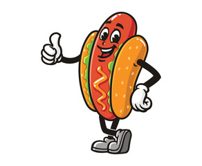 Hot dog Cartoon mascot illustration character vector with thumbs up and vegetable