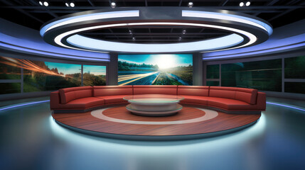 A news broadcast studio, Circle line concept.