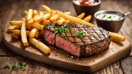 Poster Delicious steak with french fries © adidesigner23