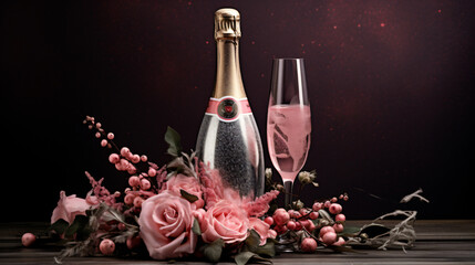 Champagne bottle with pink