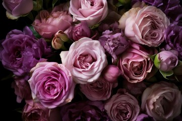 Violet blossom flowers background. Blooming vibrant purple botanic arrangement. Generate ai