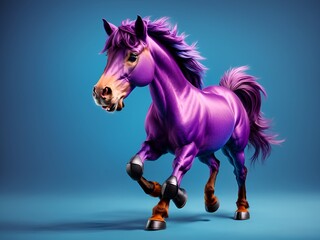 A horse character with blue and purple fur