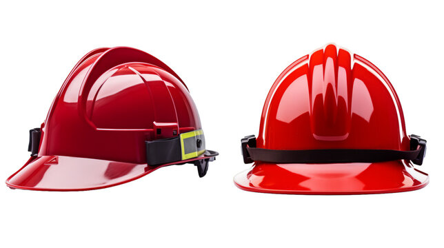 A red helmet used by firefighters on a white transparent background