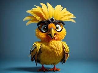 A character of a bird with bright yellow feathers
