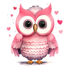Cute Owl Valentine Pink Watercolor Clipart Illustration