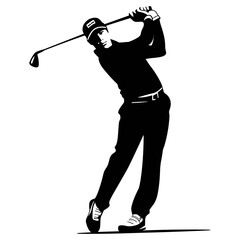 Golf Player Logo in Stencil Vector: Flat Color Black and White Design on White Background