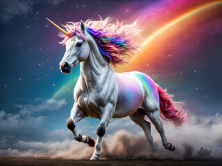 Naklejka na ściany i meble A magical unicorn with a rainbow mane and sparkling hooves