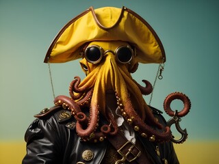 A pirate octopus with a hook and eye patch