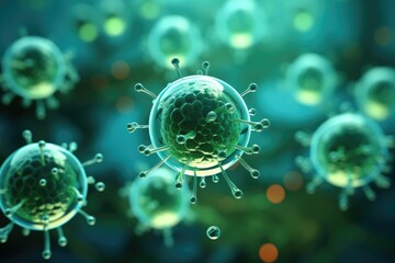 Science fiction microscopic view of green cells reviving dead cells.