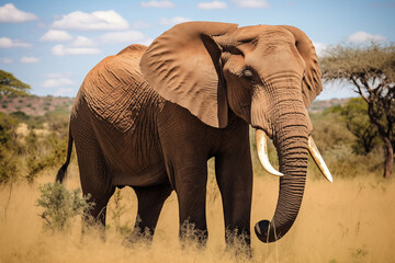 Fototapeta na wymiar Elephant standing in savannah at nature. Generative AI