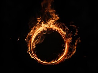 A ring of fire dances in the darkness - obrazy, fototapety, plakaty