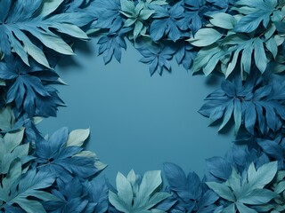 various tropical leaves in shades of blue