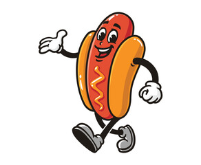 Walking Hot dog Cartoon mascot illustration character vector