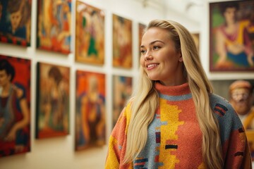 Contemplative Woman in Art Gallery
