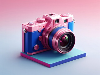 colorful 3d rendering camera isolated on gradient background. travel concept. minimal style with copy space.