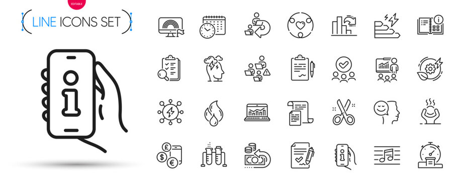 Pack of Cash back, Lgbt and Consumption growth line icons. Include Inspect, Decreasing graph, Good mood pictogram icons. Green energy, Approved agreement, Musical note signs. Support. Vector