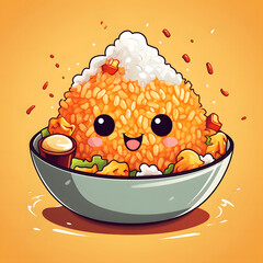 Illustration of a bowl of egg fried rice in cartoon style.