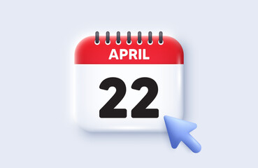 22th day of the month icon. Calendar date 3d icon. Event schedule date. Meeting appointment time. 22th day of April month. Calendar event reminder date. Vector