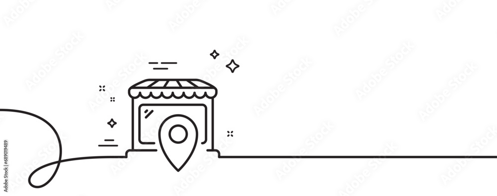 Poster market location line icon. continuous one line with curl. wholesale store sign. retail marketplace s