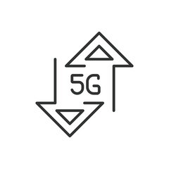 5g upload download speed icon line design. 5g, upload, download, speed, icon, mobile, wireless, technology, vector illustration. 5g upload download speed editable stroke icon.