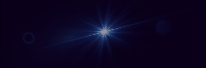 Flash of light with lights and sun flares. Reflection of lens flare on a black background.