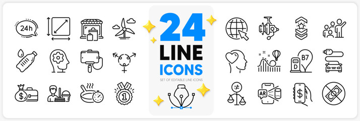 Icons set of Friend, Discrimination and Brain working line icons pack for app with Shoulder strap, Diesel station, 24h service thin outline icon. Leadership, Roller coaster, Approved pictogram. Vector