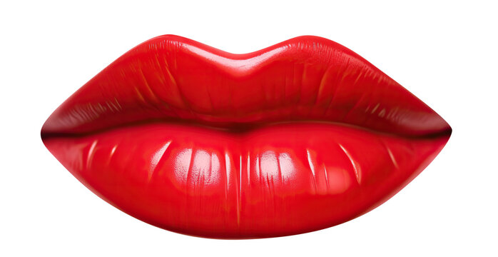 Red female lips close-up, cut out
