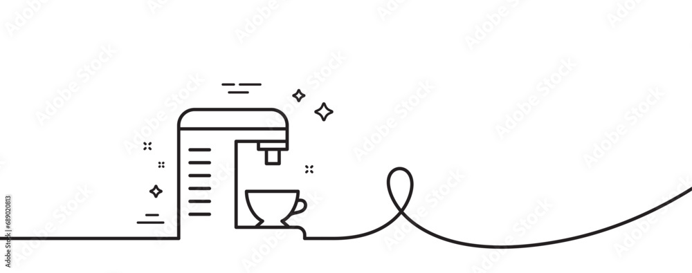 Poster coffee machine line icon. continuous one line with curl. hot drink sign. fresh beverage symbol. coff