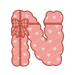 letter N bubble cute alphabet gift and ribbon pink heart for valentine baby shower birthday party 