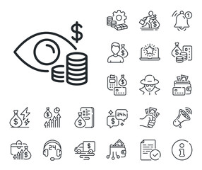Financial eye sign. Cash money, loan and mortgage outline icons. Business vision accounting line icon. Money investment symbol. Business vision line sign. Credit card, crypto wallet icon. Vector
