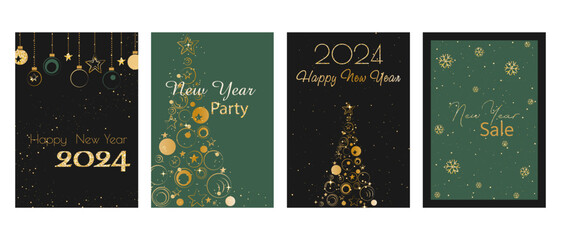 A set of New Year's cards. Discs are green with glitter and sequins. Discounts, sale