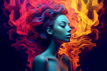 A Woman's Face With a Colorful Background Created With Generative AI Technology Generative AI. Created with generative AI technology