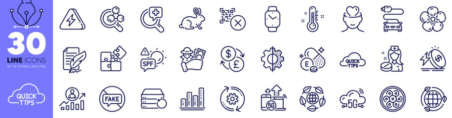 Transform, Qr code and Natural linen line icons pack. Puzzle, Fraud, Medical analyzes web icon. Lightning bolt, Mental health, Recovery server pictogram. Career ladder, Thermometer. Vector