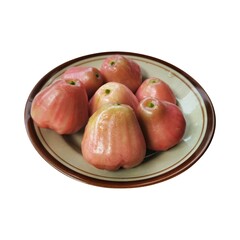 Red rose apple fruit on a plate isolated on white background