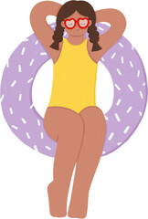 Girl relaxing with swimming ring hand drawn clipart