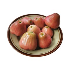 Red rose apple fruit on a plate isolated on white background