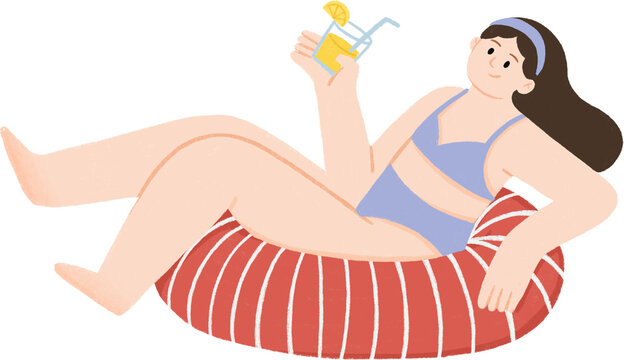 recommend clip art: Girl relaxing with swimming ring hand drawn clipart