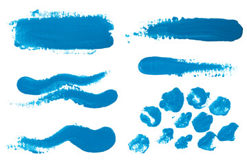 Set of blue brush strokes isolated on transparent background.