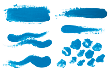 Set of blue brush strokes isolated on transparent background.