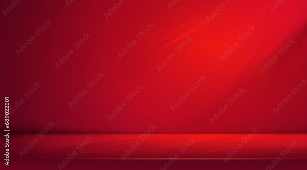 Wall mural blank red display on vivid summer background with minimal style. blank stand for showing product.