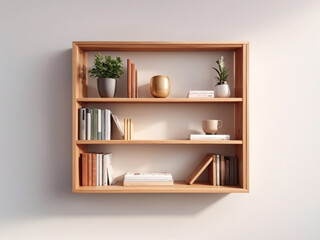 Fototapeta na wymiar Bookshelf mockup with gradient background. colorful modern wooden shelf with book illustration. 
