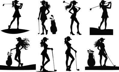 Golf Girl Silhouettes Girls Playing Golf Silhouette Illustration