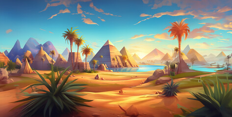 sunset over the sea, sunset in the desert, landscape with sun,ancient Egypt landscape game background day scene magica
