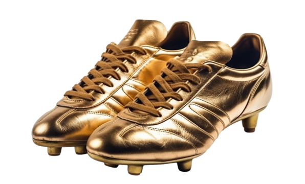 Pair of golden football boots, cut out