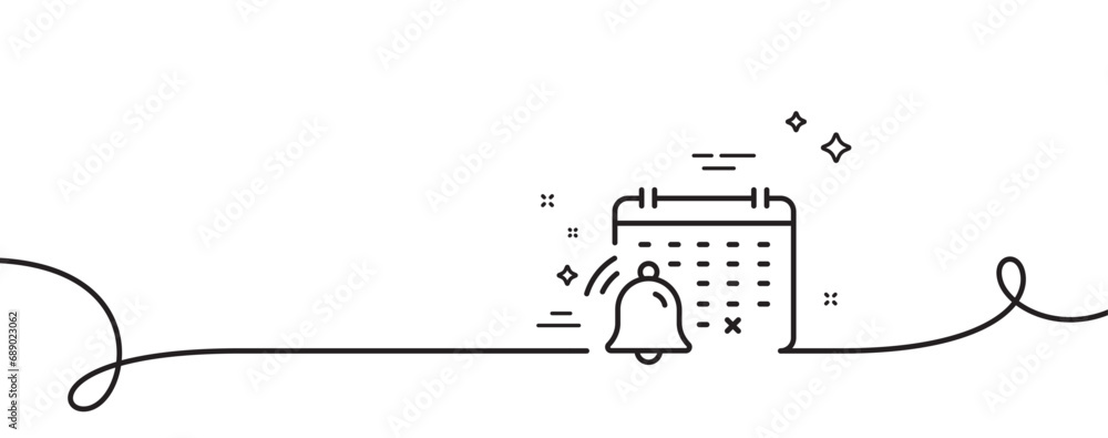 Poster notification calendar line icon. continuous one line with curl. bell alarm reminder sign. alarm cloc