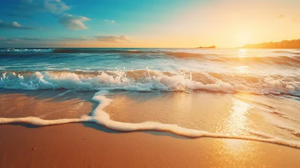 Gardinen Blue With Sea Sand - Beach Summer Defocused Background With Glittering Of Sunlights © Huong