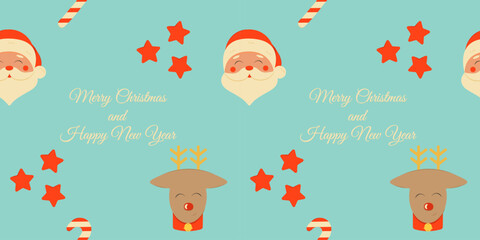 Seamless pattern with Christmas elements. Repeatable pattern design for winter holidays in retro style with wish. For wrapping paper, wallpaper, textile, poster background. Vector illustration.