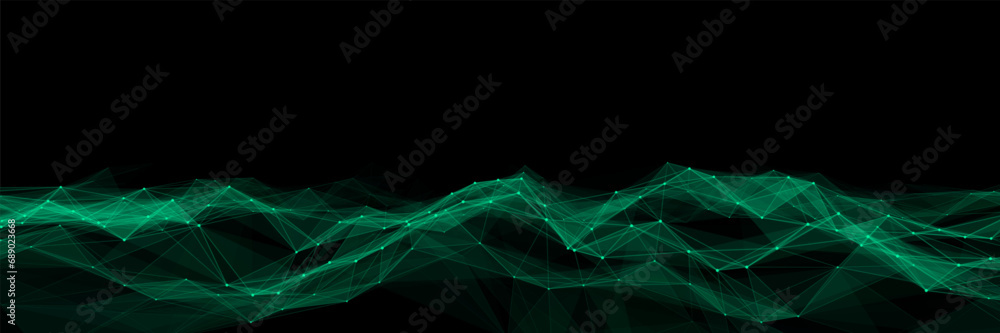 Aufkleber Technology green wave with lines. Big data visualization. Analytics representation. Digital background. Vector illustration.