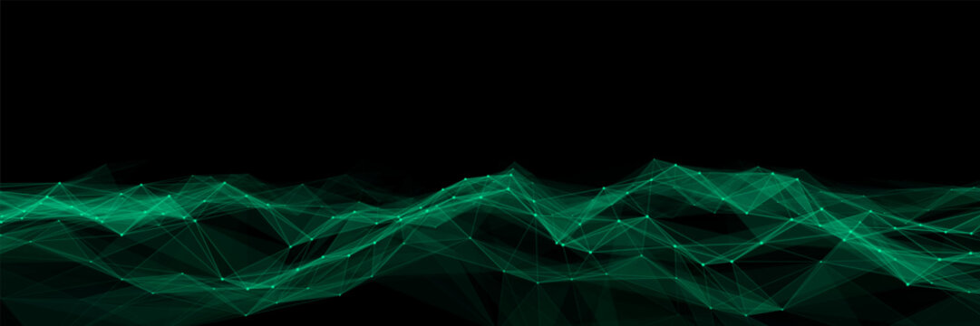 Technology green wave with lines. Big data visualization. Analytics representation. Digital background. Vector illustration.