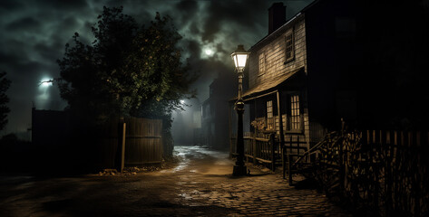 night in the city, spooky dead end street with a lonely horse